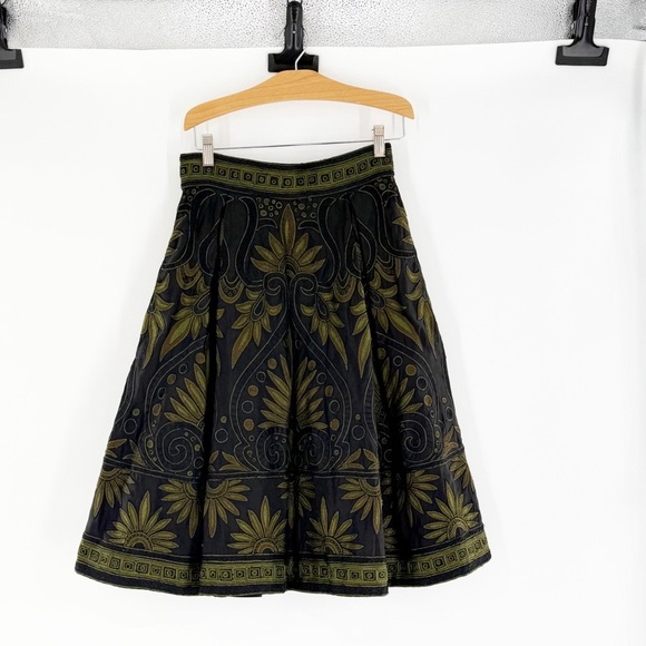 Naeem Khan Black & Olive Green Embroidered Silk Skirt Size 8 | Luxury Designer - Picture 15 of 15